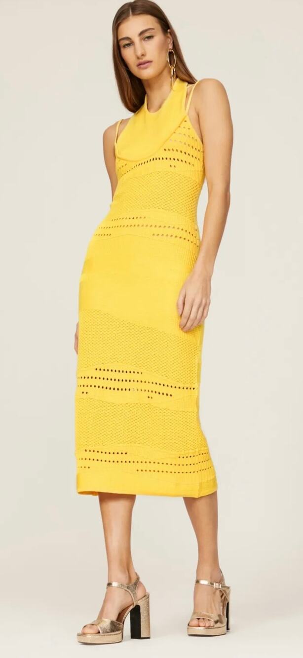 Esteban Cortazar Yellow Crochet Midi Dress L